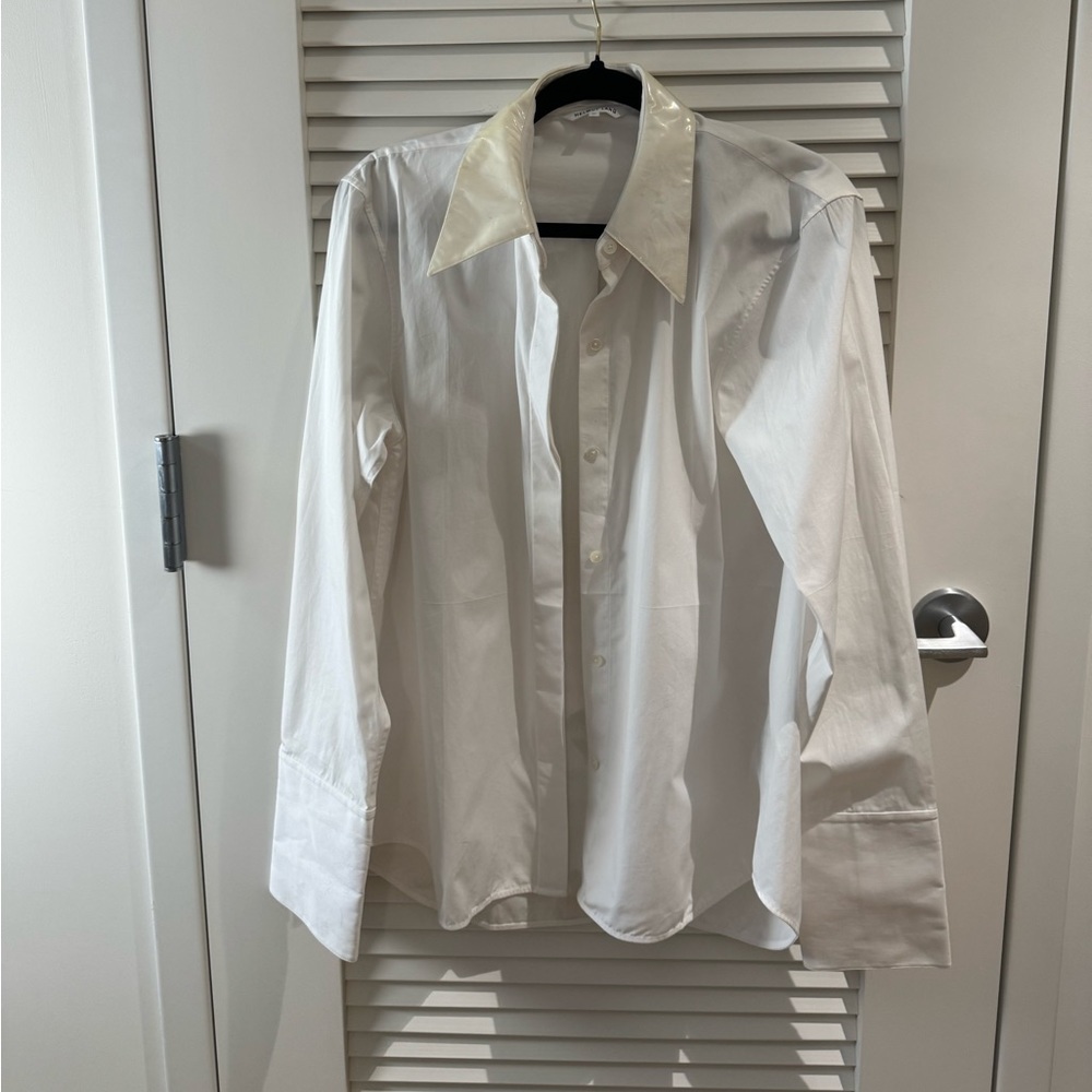 Helmet lang button up shirt with PVC collar